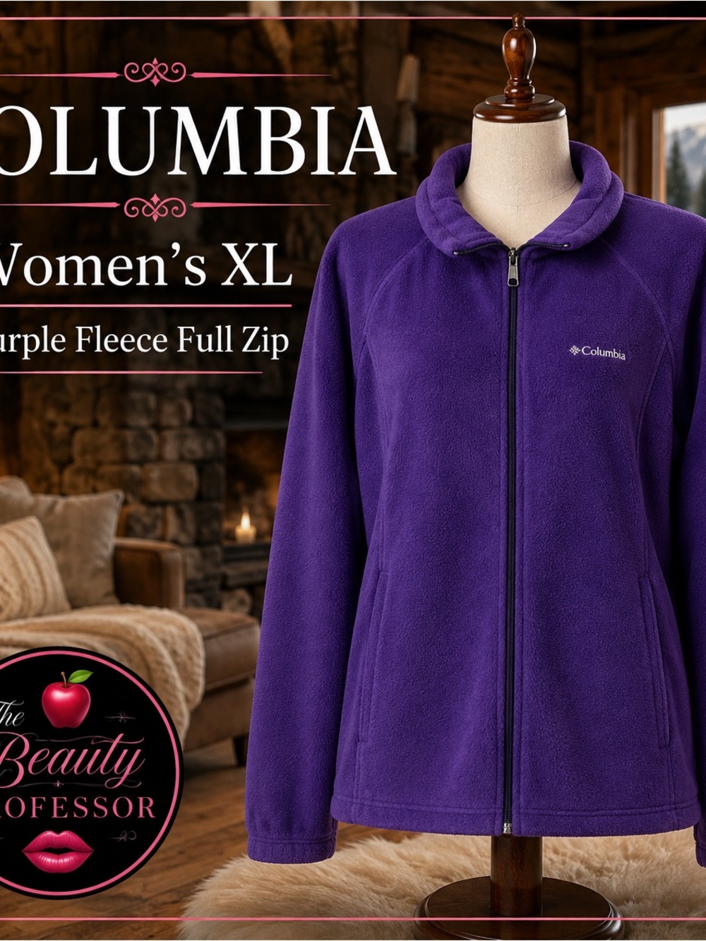 💜 Columbia Women’s XL Purple Full Zip Fleece Jacket Cozy Outdoor Layer